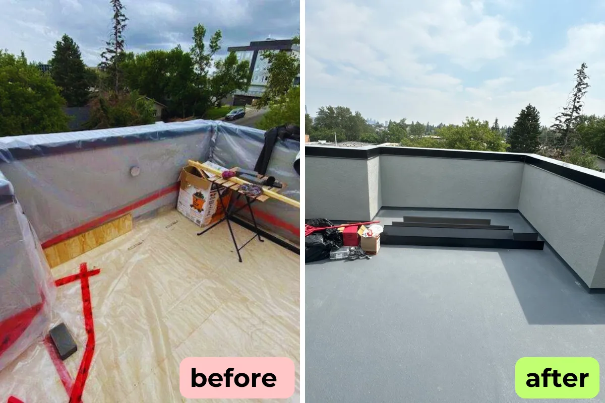 before and after stucco painting to balcony