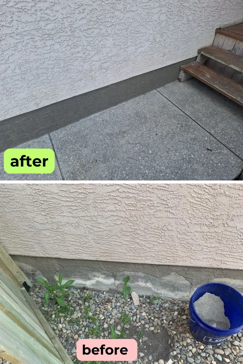 Textured parging full wrap to right house elevation