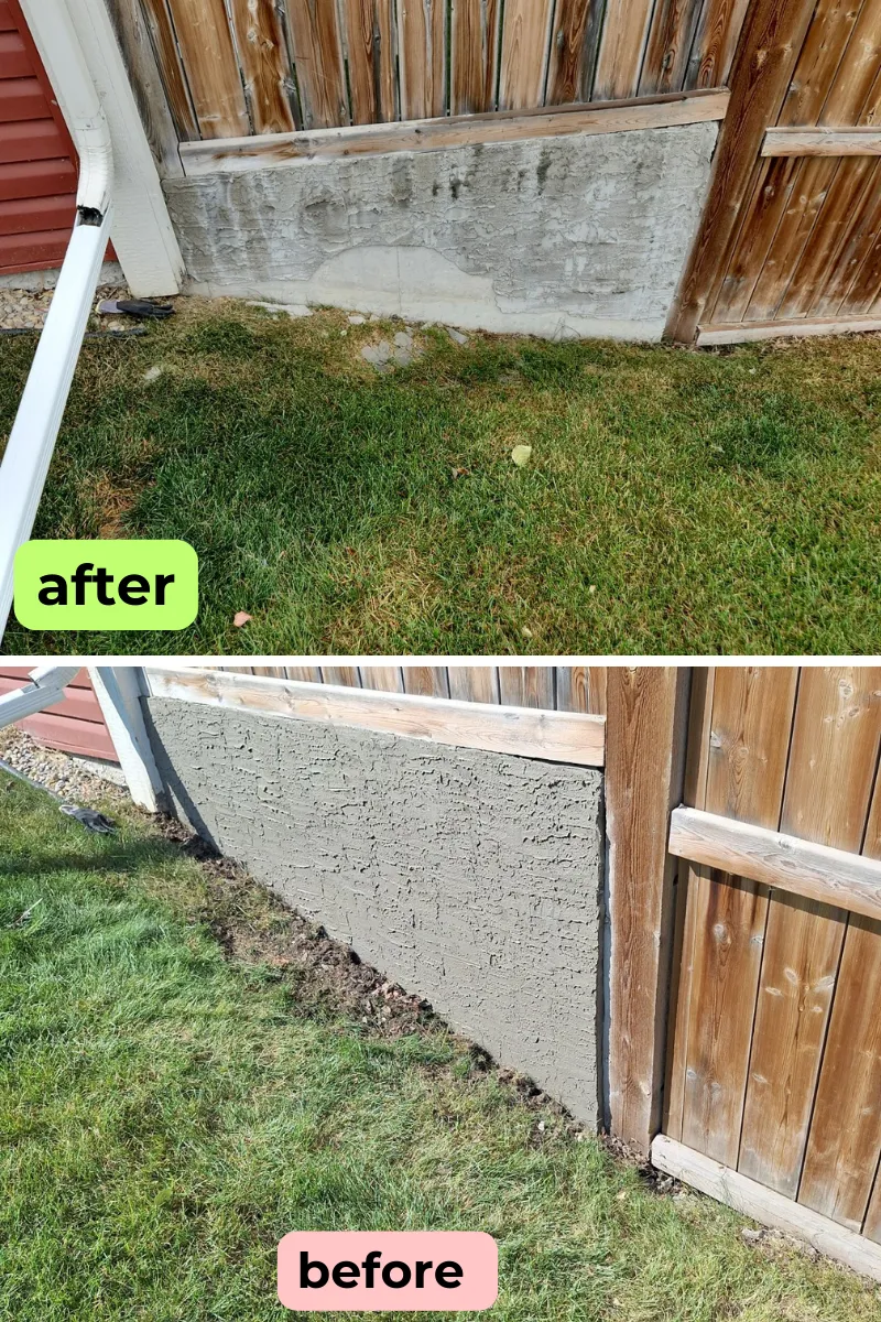 New textured parging to retaining wall meets fence