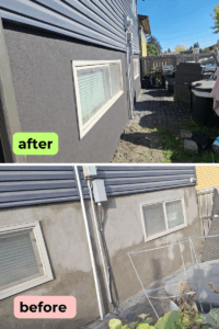 Acrylic stucco to foundation in combination with vinyl siding