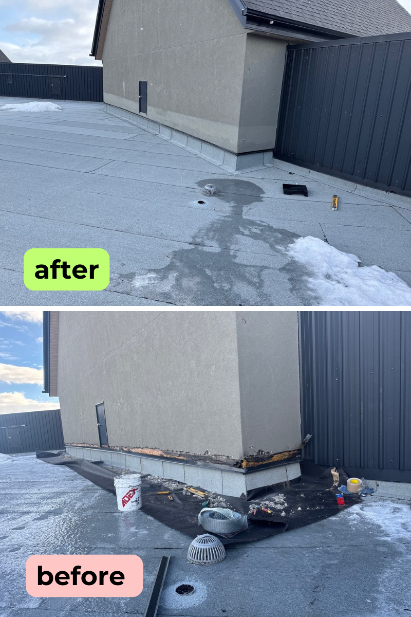 New wall flashing, 3m membrane, stucco stop to business building in Calgary