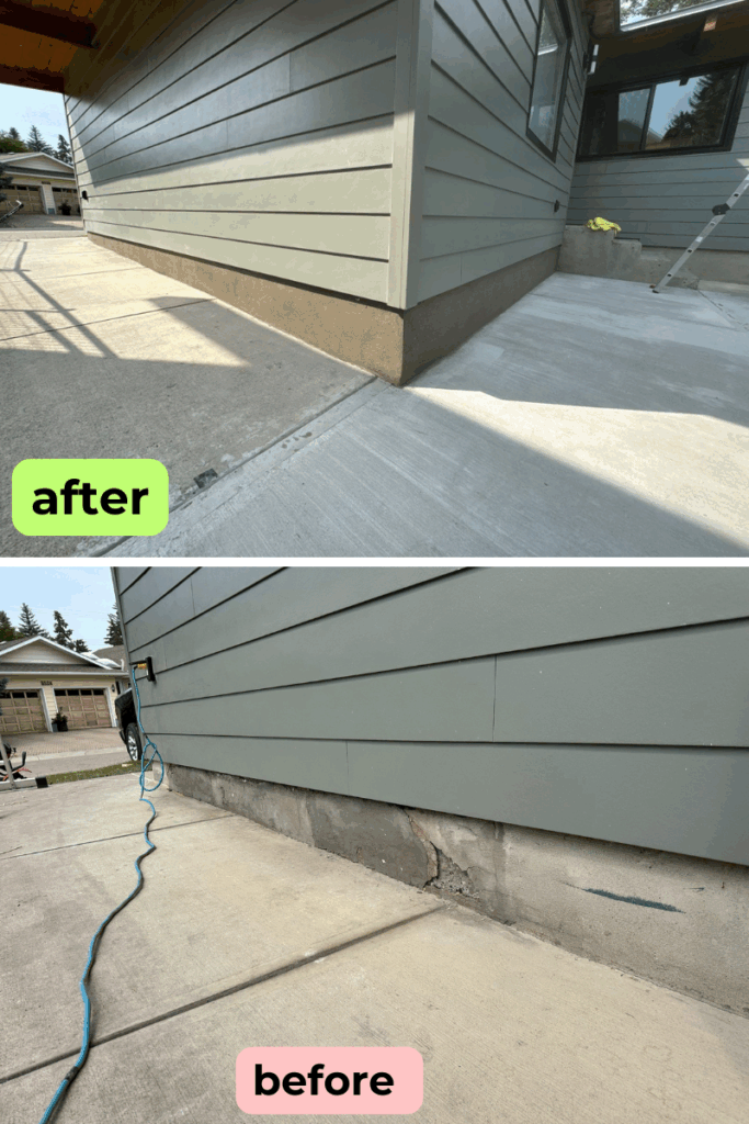 renewal smooth parging to house foundation before and after