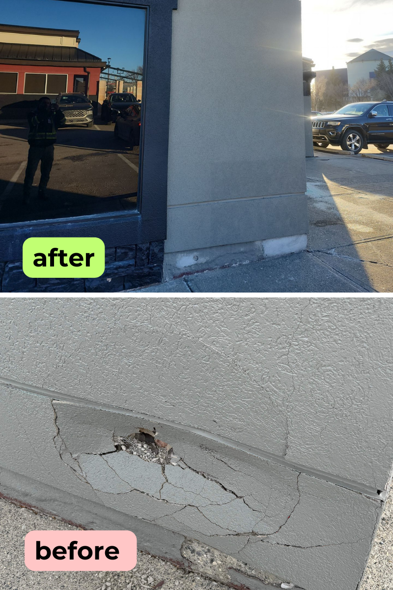 Stucco restoration post vehicle impact 