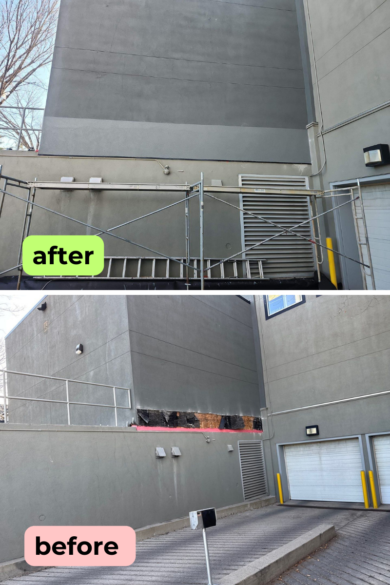 Weatherproofing a stucco joint to a building section in Calgary