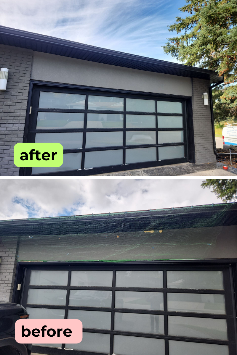 Repairing woodpecker damage to EIFS stucco above upper garage perimeter